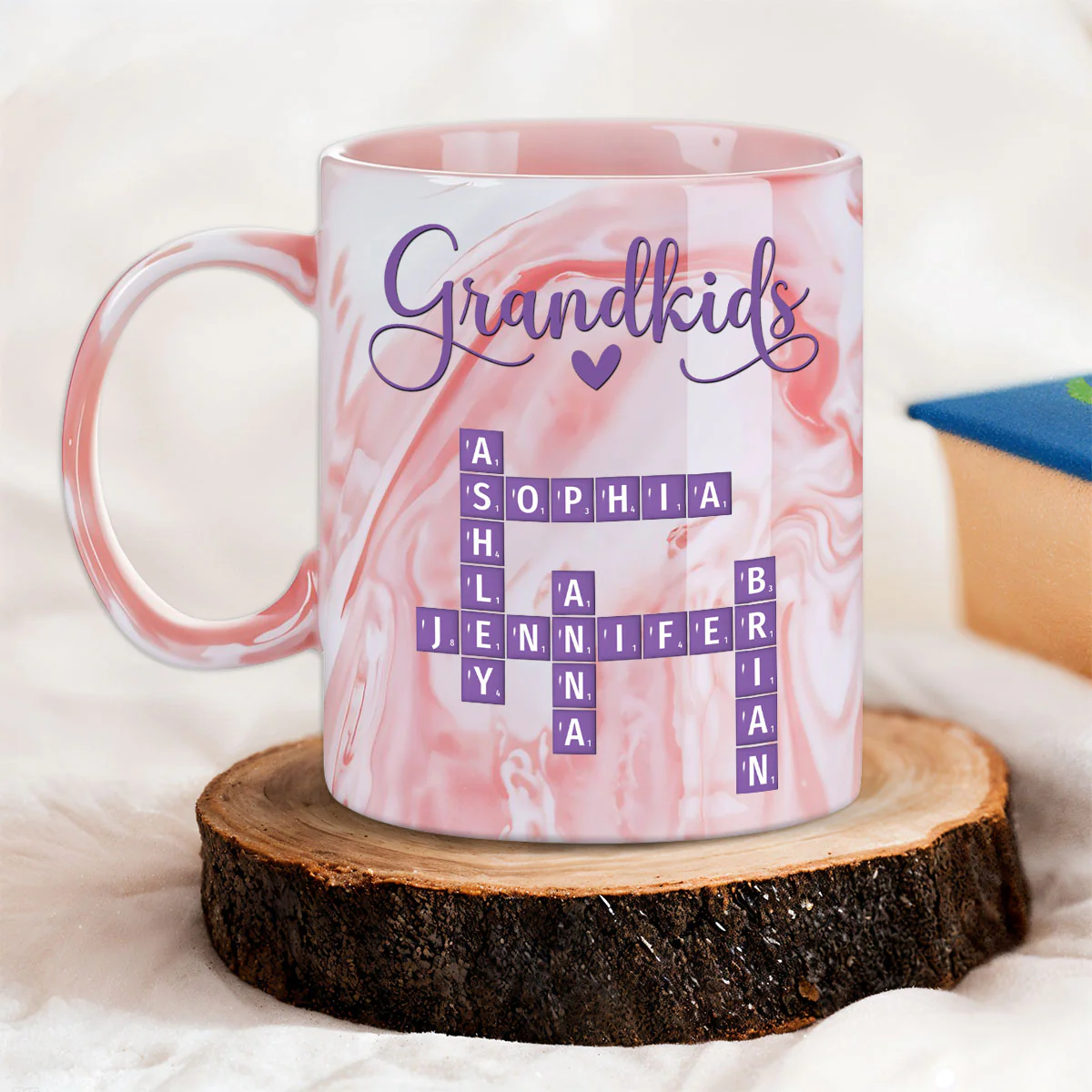 Love My Grandkids Crossword - Personalized Custom Pink Marble Mug - Image 3