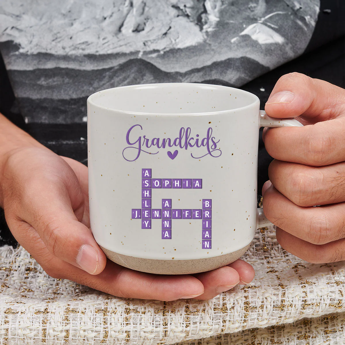 Love My Grandkids Crossword - Personalized Custom Pottery Mug - Image 2