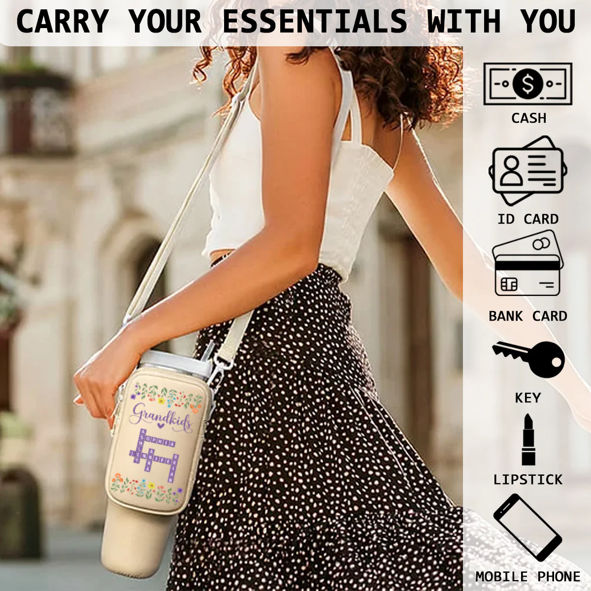 Love My Grandkids Crossword - Personalized Custom 40oz Water Bottle Carrier Bag - Image 2