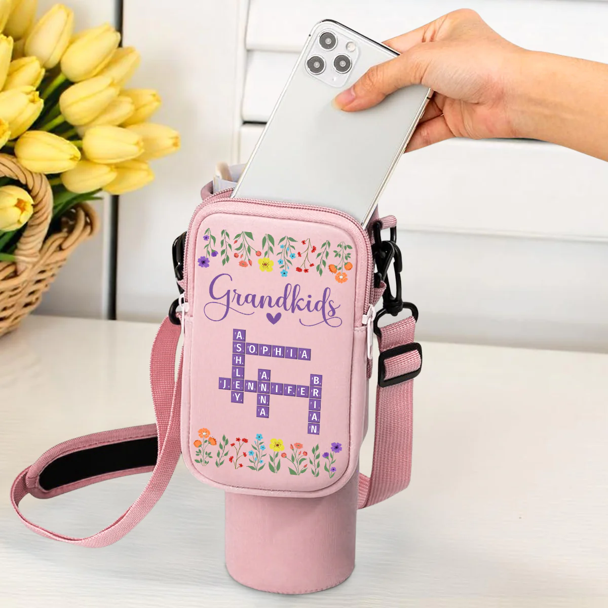 Love My Grandkids Crossword - Personalized Custom 40oz Water Bottle Carrier Bag - Image 5