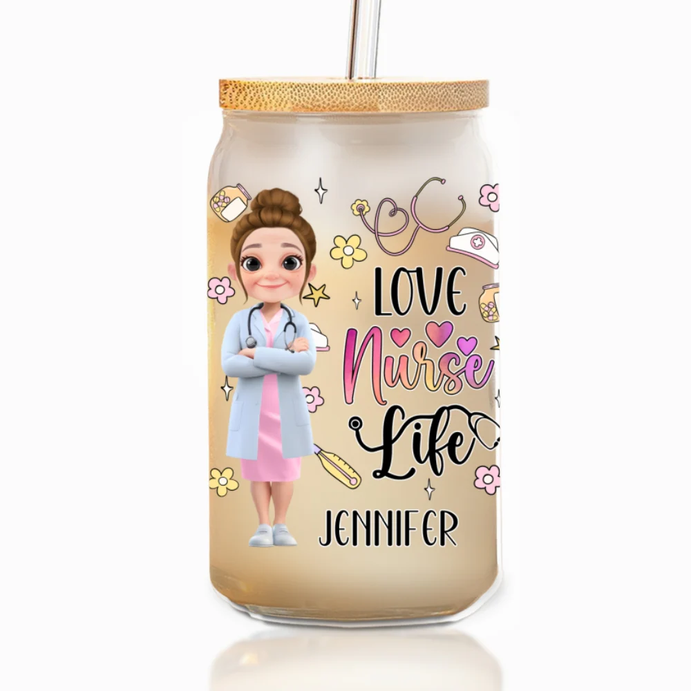 Love Nurse Life - Personalized Custom Glass Can - Image 6