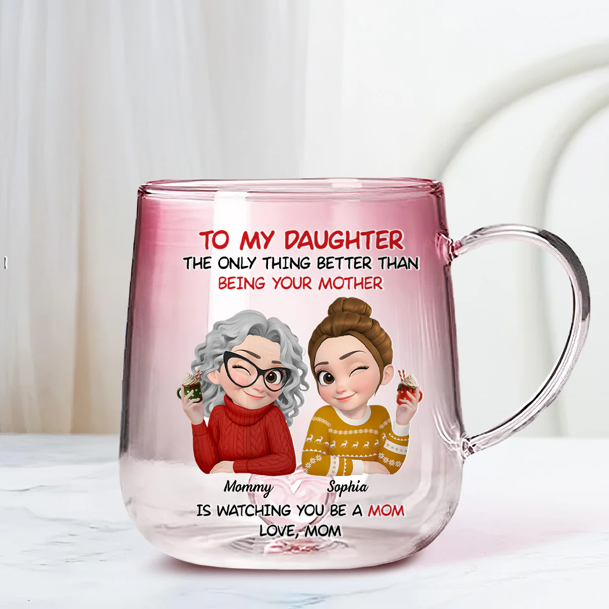 Love Seeing You As Mom - Personalized Custom Pink Gradient Glass Mug - Image 2