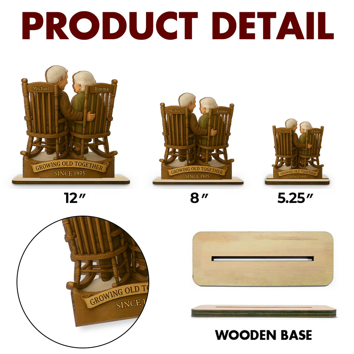 Love That Grows With Time - Personalized Custom 2-Layer Wood Plaque With Flat Base - Image 4