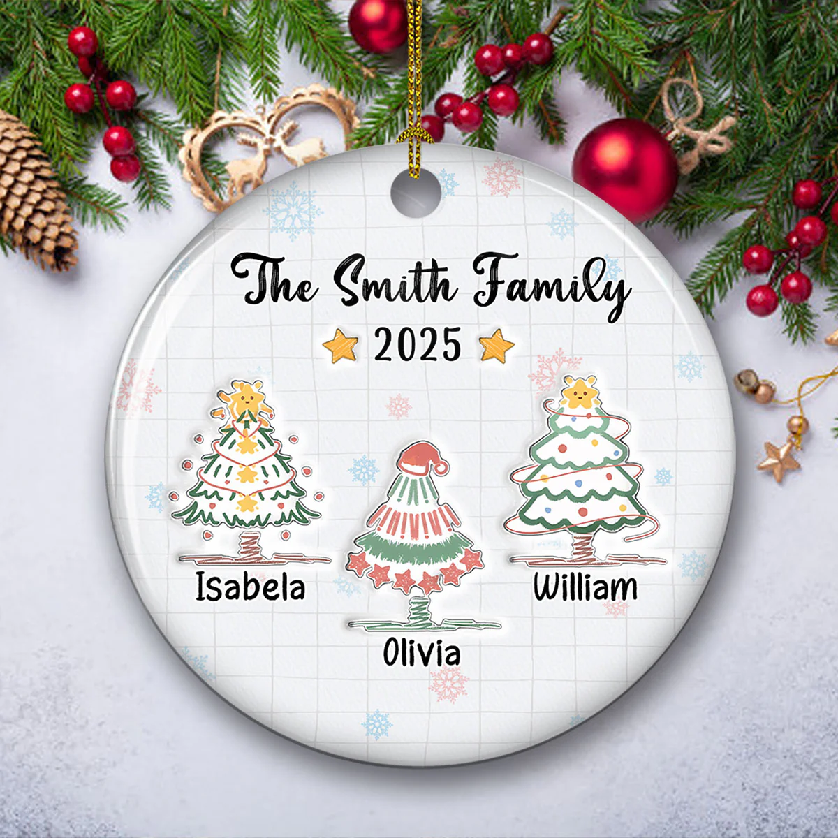 Love The Way Draw Family Love - Personalized Custom 3D Inflated Effect Ceramic Ornament - Image 2