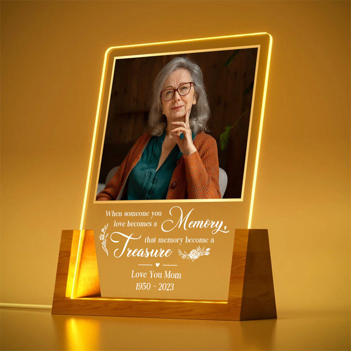 Love Turns Into Treasured Memories - Personalized Custom Plaque With Walnut Base - Image 3
