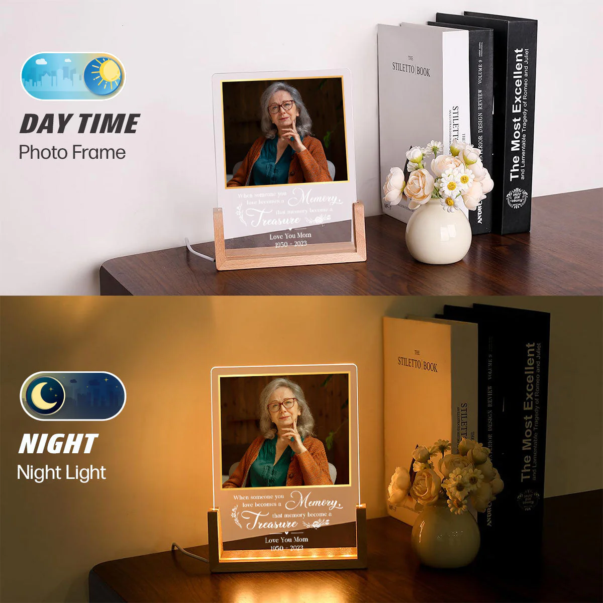 Love Turns Into Treasured Memories - Personalized Custom Plaque With Walnut Base - Image 5