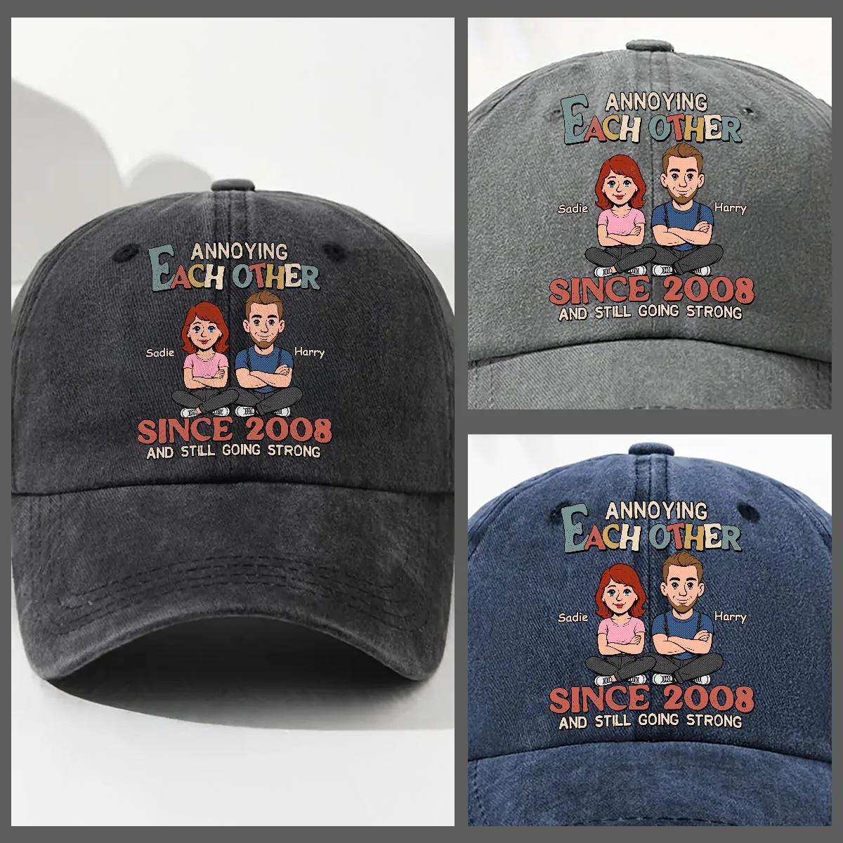 Love You Forever - Personalized Custom Vintage Washed Denim Cap - Image 3