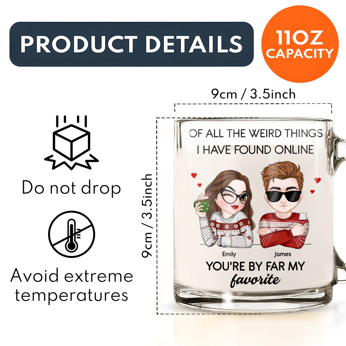 Love You - Personalized Custom Glass Mug - Image 5
