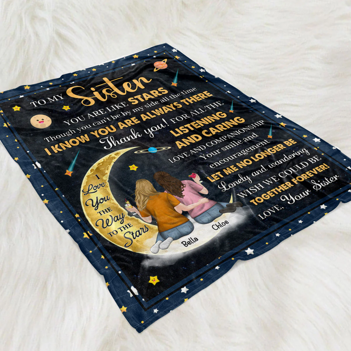 Love You The Way To The Stars - Personalized Custom Fleece Blanket - Image 2