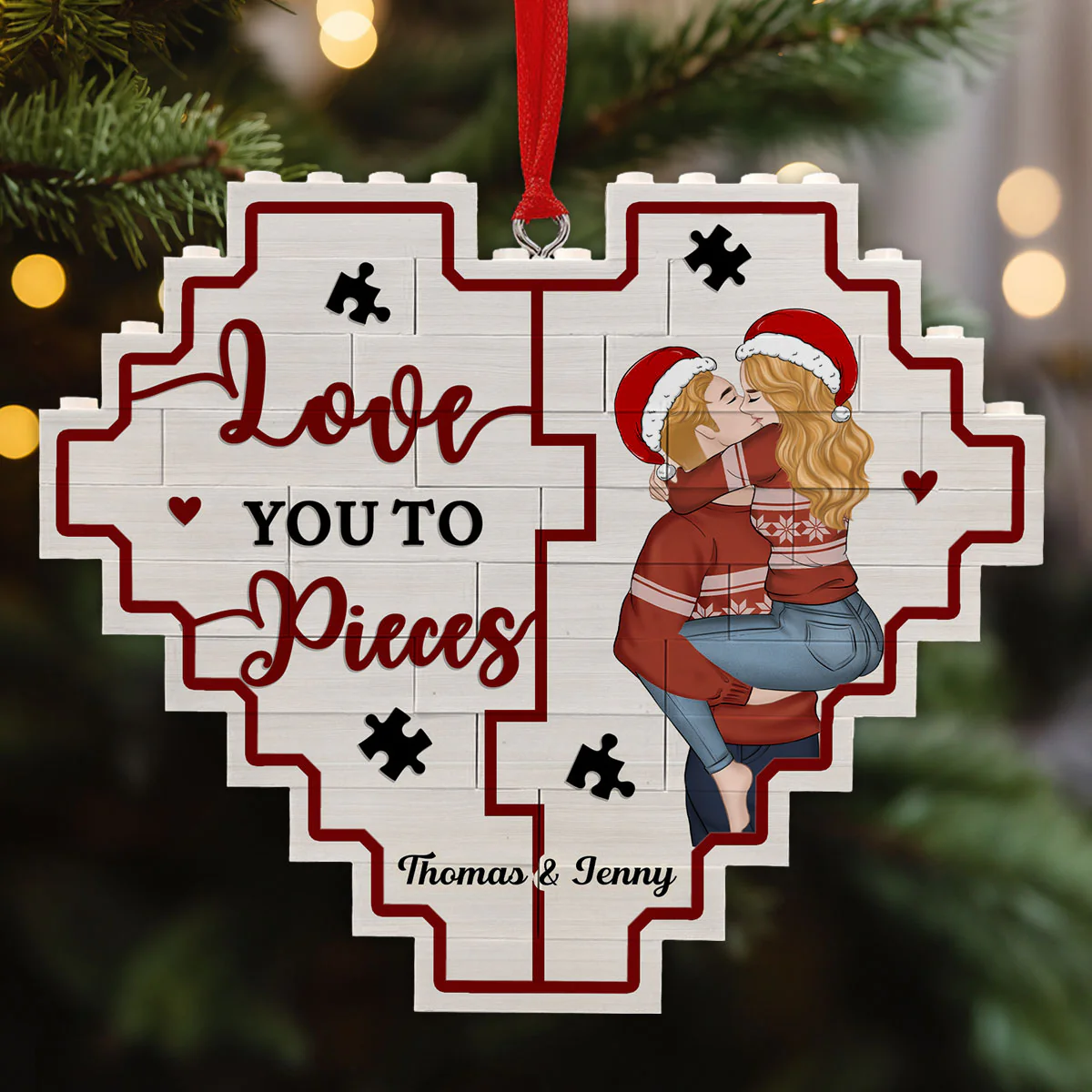 Love You To Pieces - Personalized Custom 3D Effect Heart Puzzle Ornament