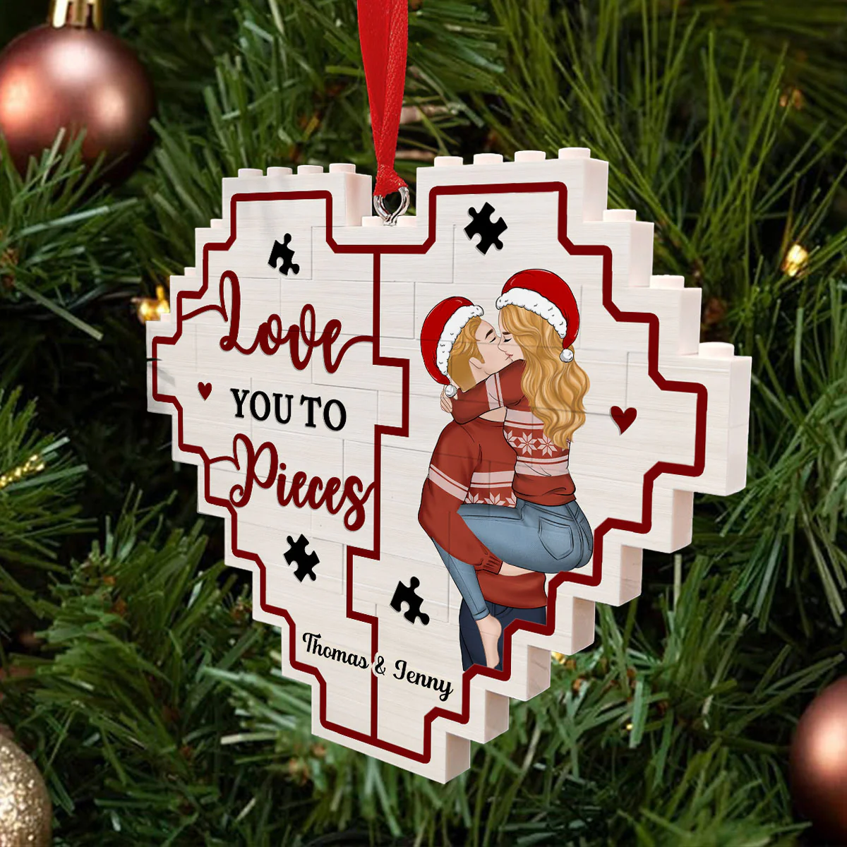 Love You To Pieces - Personalized Custom 3D Effect Heart Puzzle Ornament - Image 2