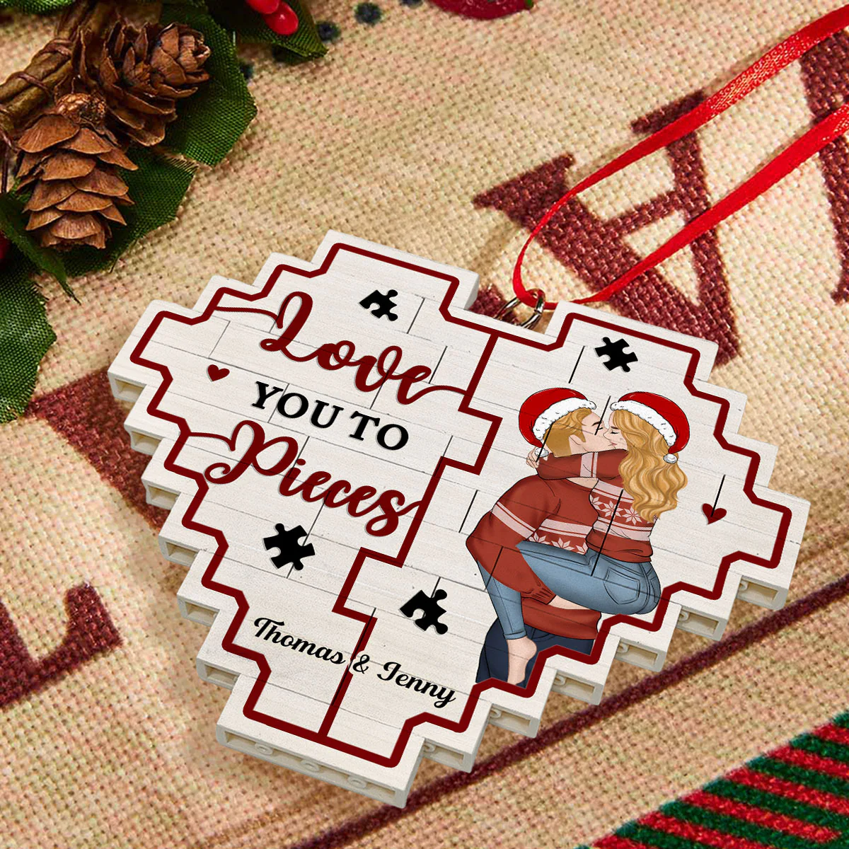 Love You To Pieces - Personalized Custom 3D Effect Heart Puzzle Ornament - Image 3