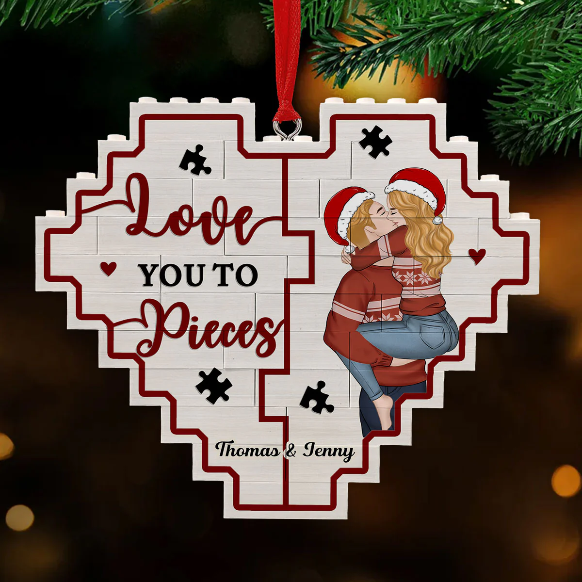 Love You To Pieces - Personalized Custom 3D Effect Heart Puzzle Ornament - Image 4