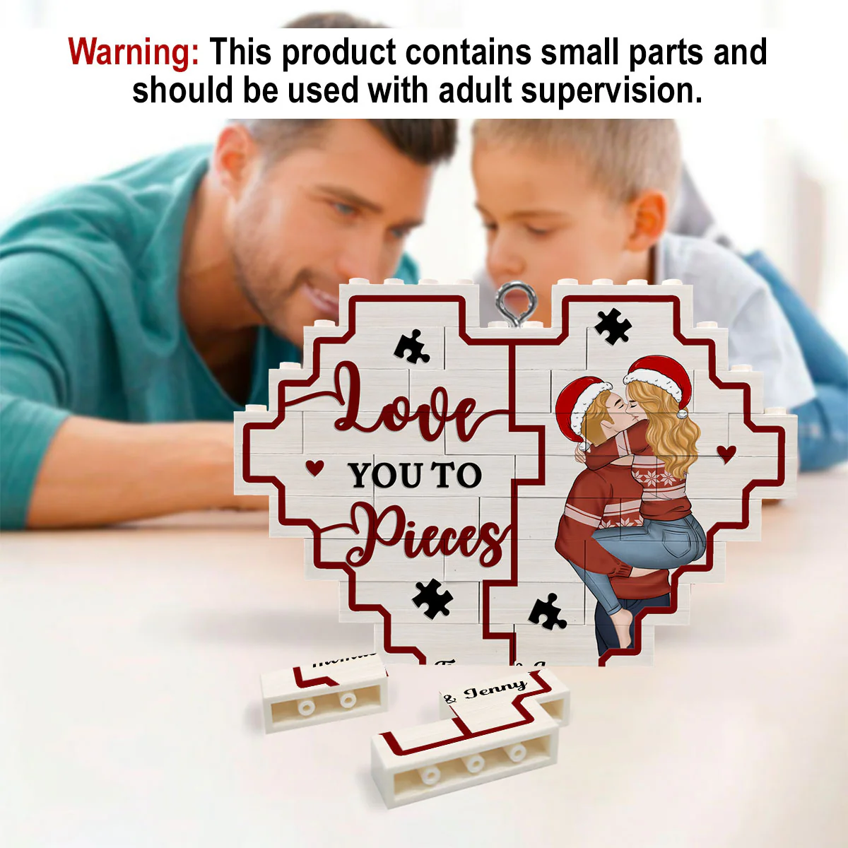 Love You To Pieces - Personalized Custom 3D Effect Heart Puzzle Ornament - Image 5