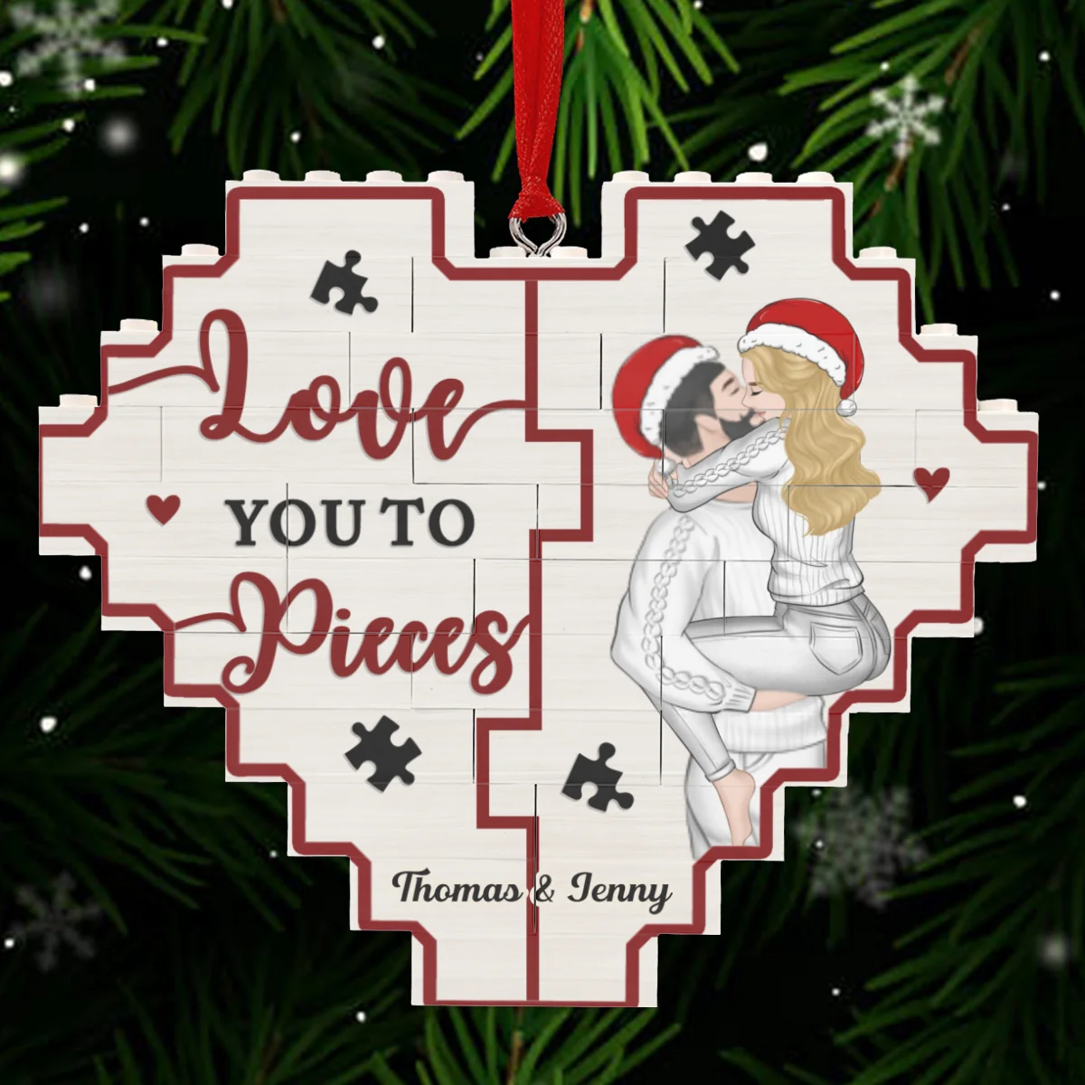 Love You To Pieces - Personalized Custom 3D Effect Heart Puzzle Ornament - Image 7