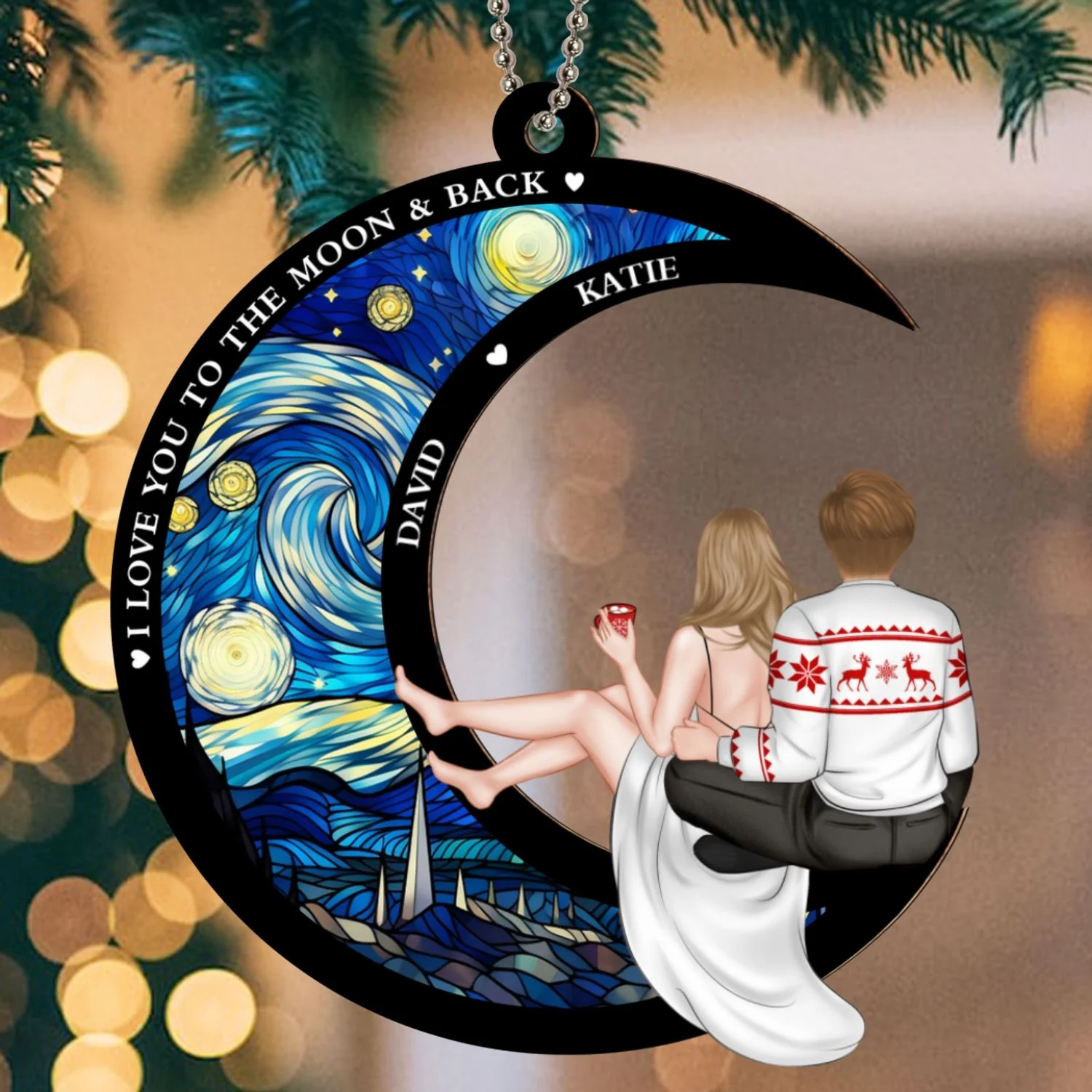 Love You To The Moon And Back - Personalized Custom Suncatcher Ornament - Image 6