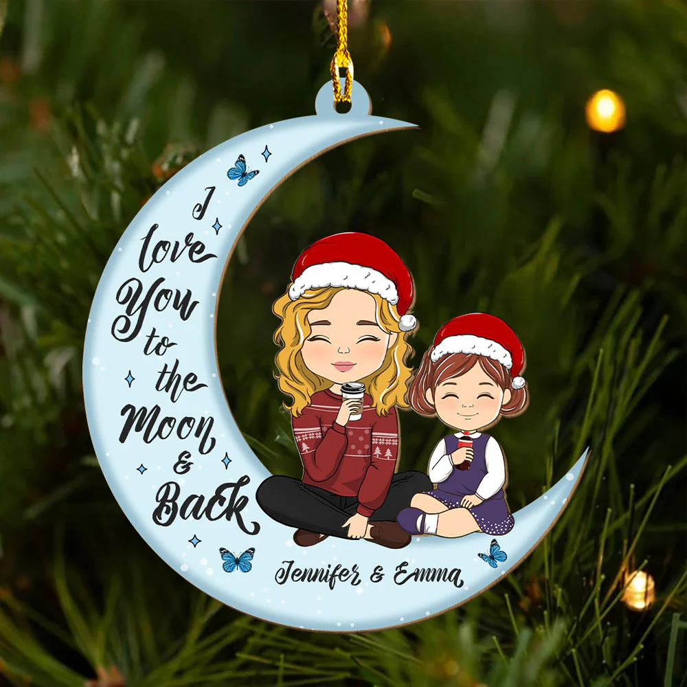 Love You To The Moon And Back - Personalized Custom Wood Ornament - Image 4