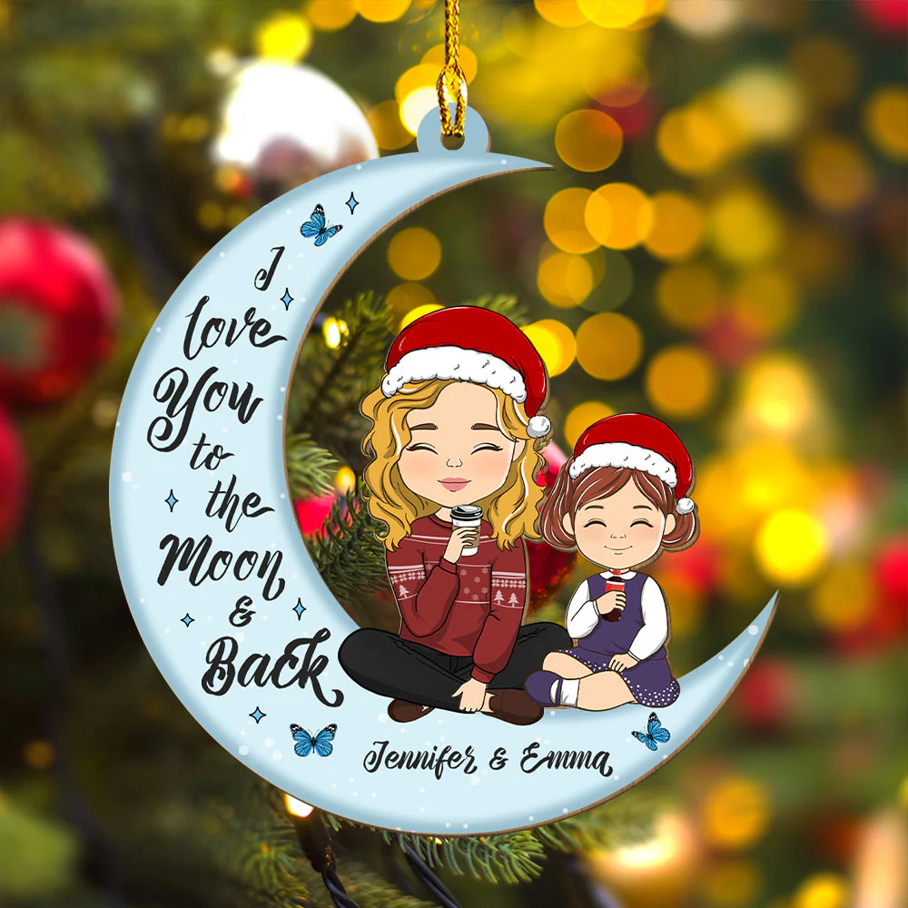 Love You To The Moon And Back - Personalized Custom Wood Ornament - Image 5