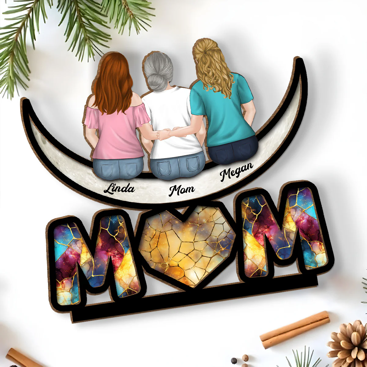 Love You To The Moon - Personalized Custom 2-Layer Wood Plaque With Flat Base - Image 2