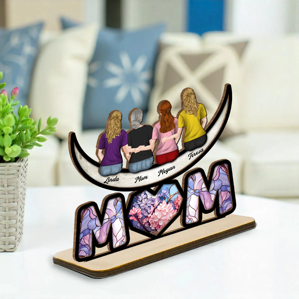 Love You To The Moon - Personalized Custom 2-Layer Wood Plaque With Flat Base - Image 4