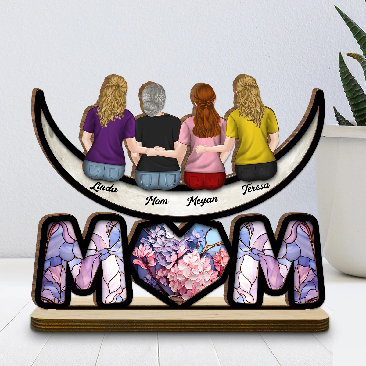 Love You To The Moon - Personalized Custom 2-Layer Wood Plaque With Flat Base - Image 5