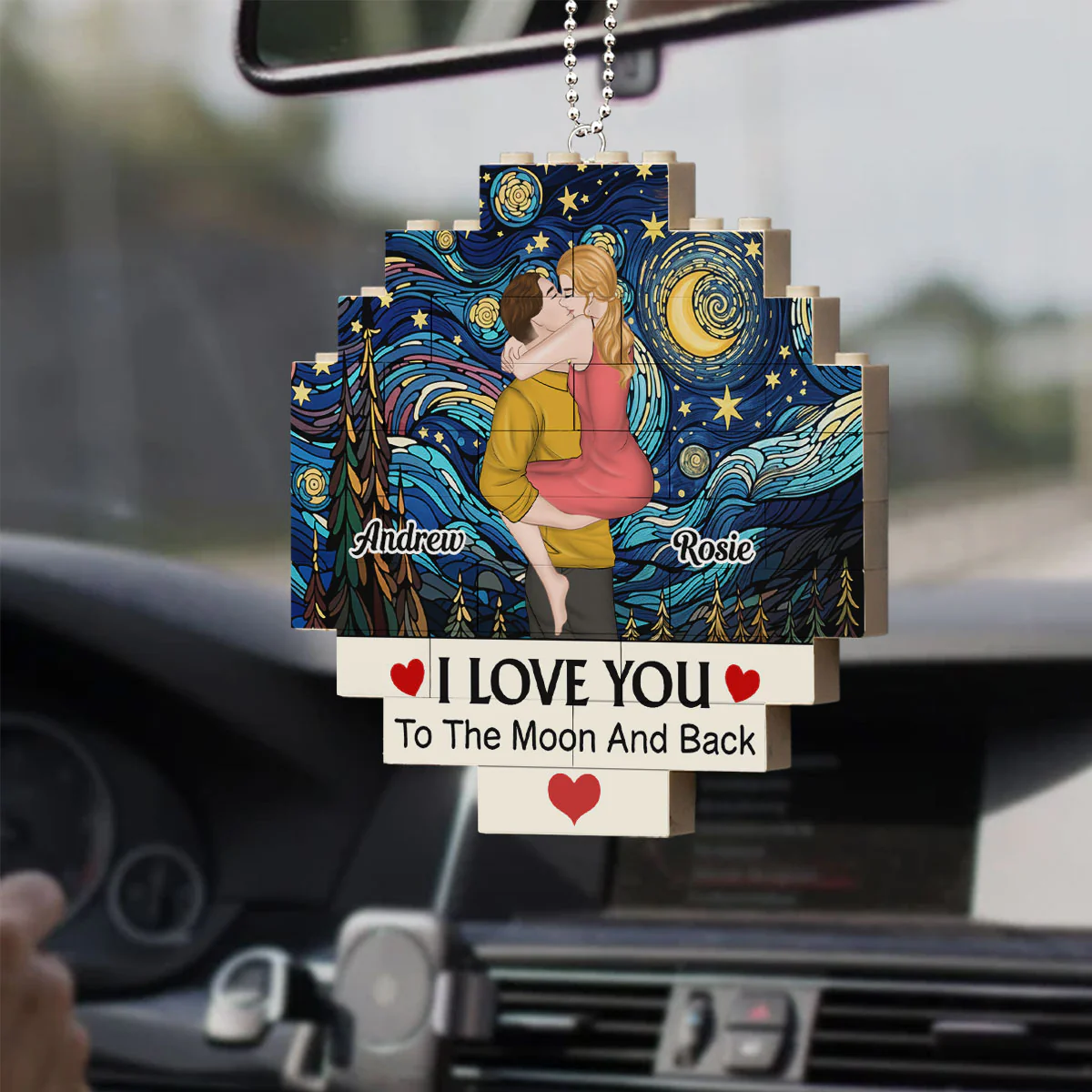 Love You To The Moon - Personalized Custom Puzzle Car Ornament - Image 4