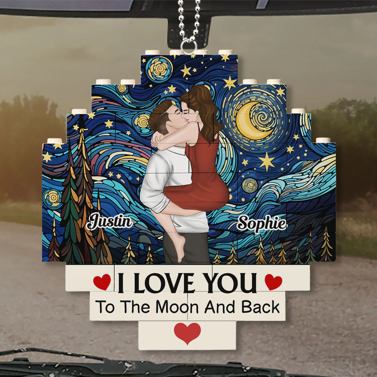 Love You To The Moon - Personalized Custom Puzzle Car Ornament - Image 5