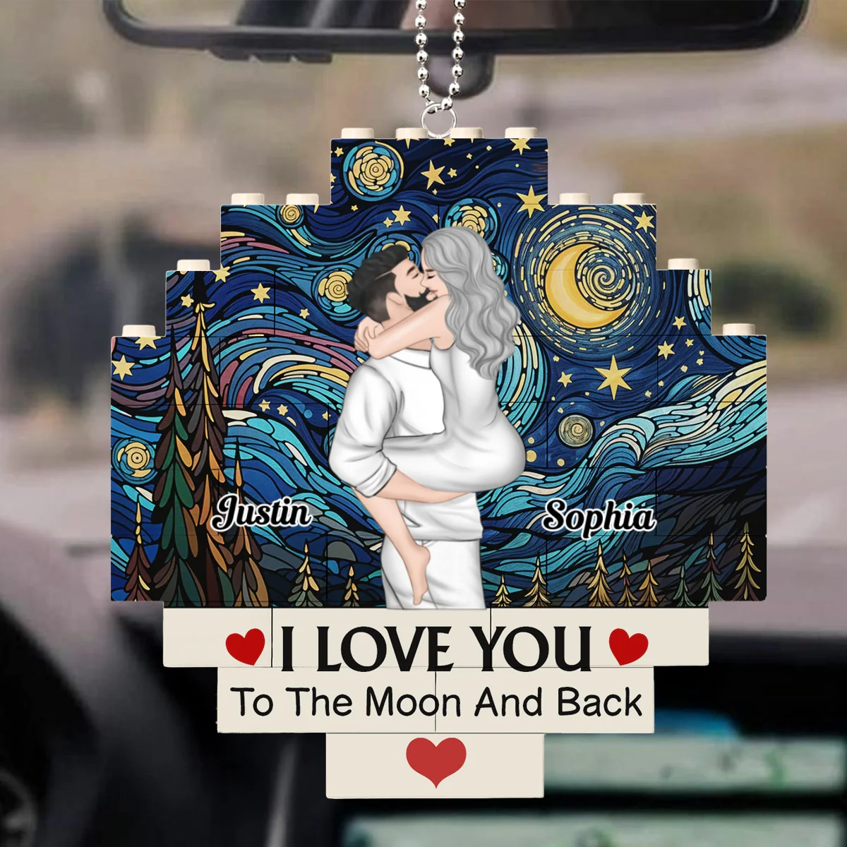 Love You To The Moon - Personalized Custom Puzzle Car Ornament - Image 7