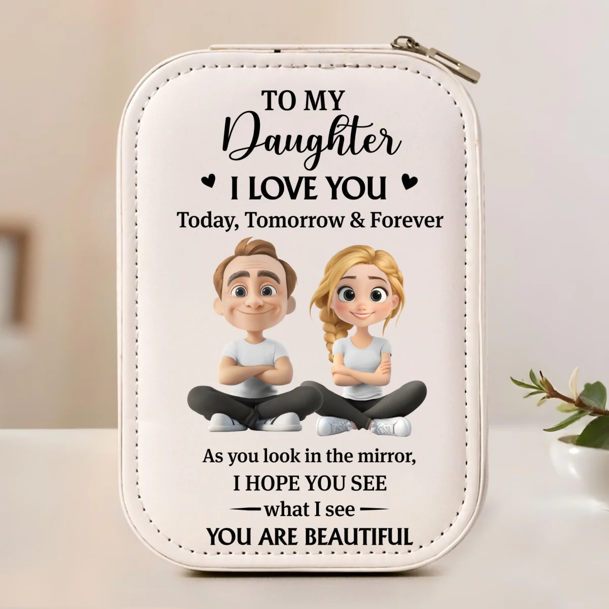 Loved Beyond Words My Daughter - Personalized Custom Jewelry Box With LED Mirror - Image 6