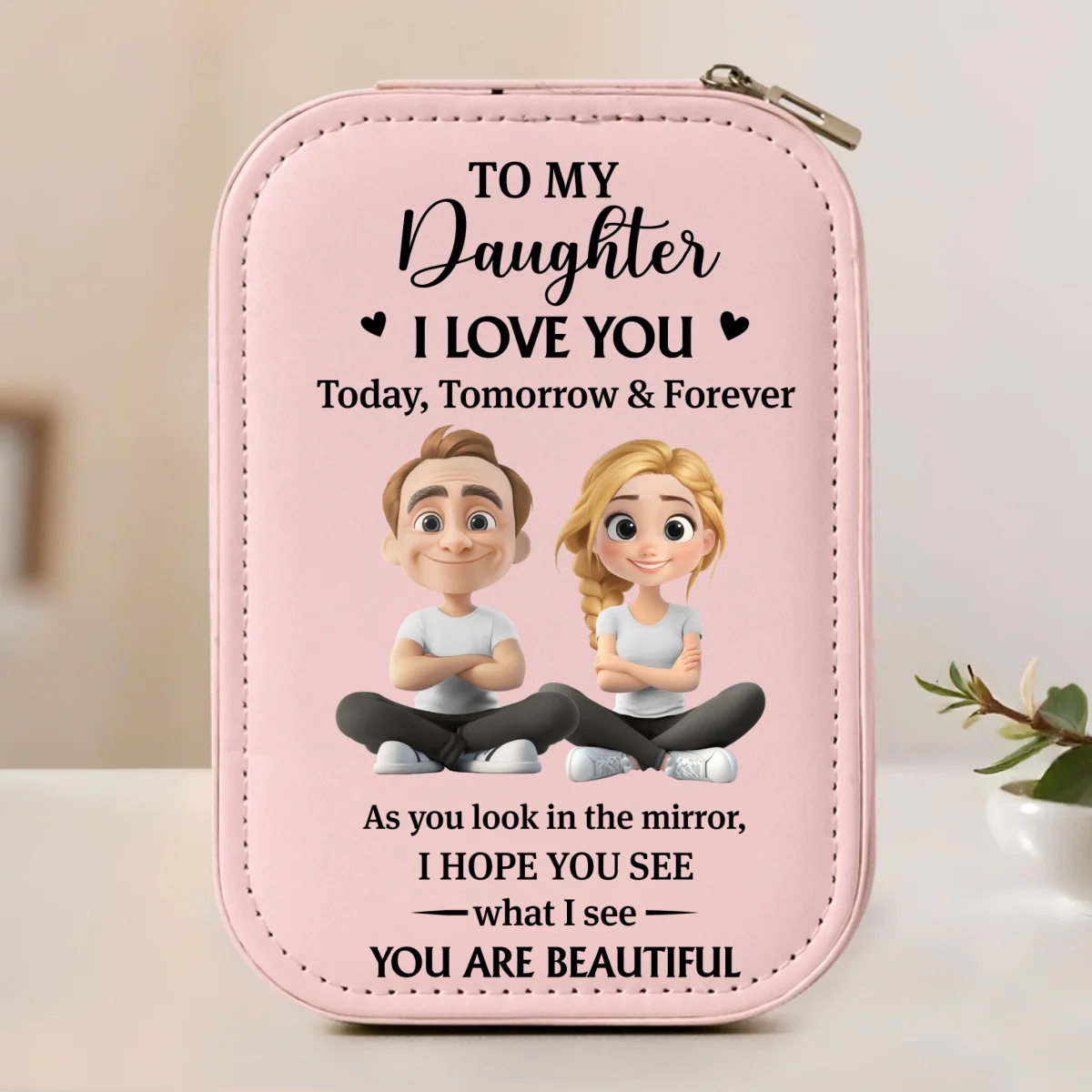 Loved Beyond Words My Daughter - Personalized Custom Jewelry Box With LED Mirror - Image 7