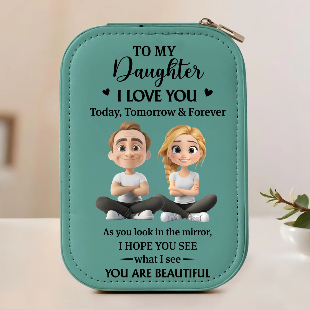Loved Beyond Words My Daughter - Personalized Custom Jewelry Box With LED Mirror - Image 8