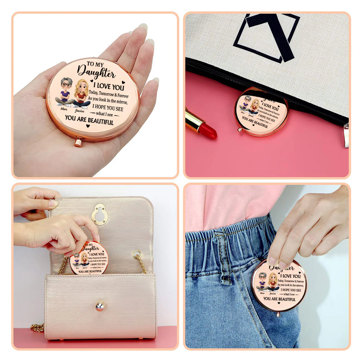 Loved Today Tomorrow Forever - Personalized Custom Compact Mirror - Image 2