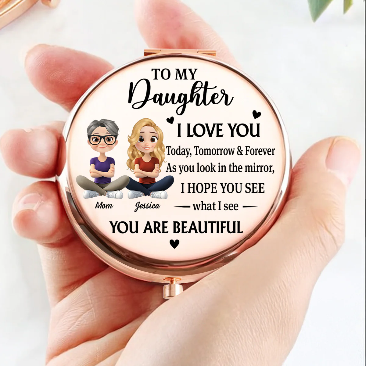 Loved Today Tomorrow Forever - Personalized Custom Compact Mirror - Image 3
