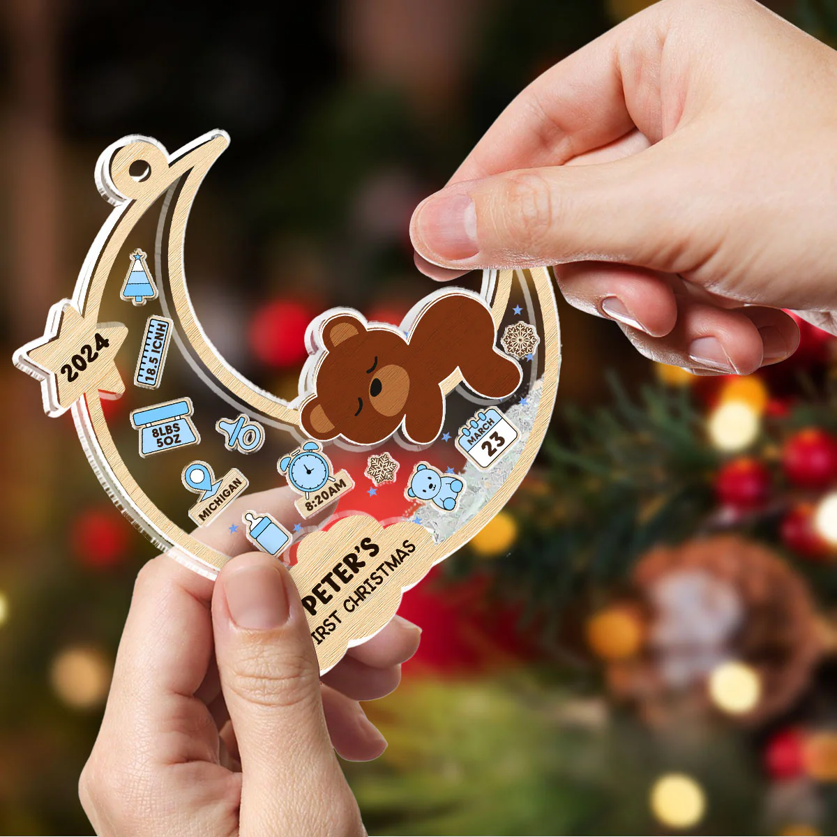 Lovely Baby Christmas - Personalized Custom Acrylic Shaker Ornament - Image 3