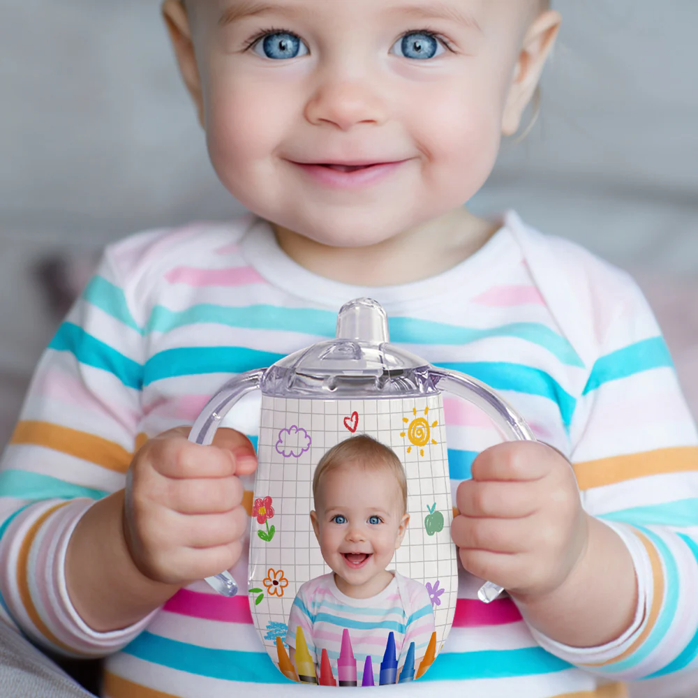 Lovely Baby Custom Photo - Personalized Custom Sippy Cup With Handles - Image 2