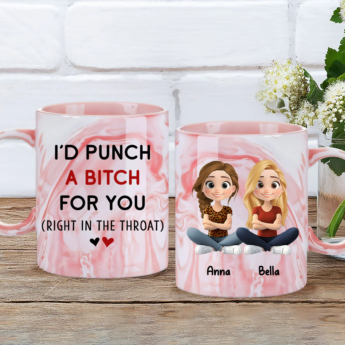 Lovely Besties - Personalized Custom Pink Marble Mug - Image 4