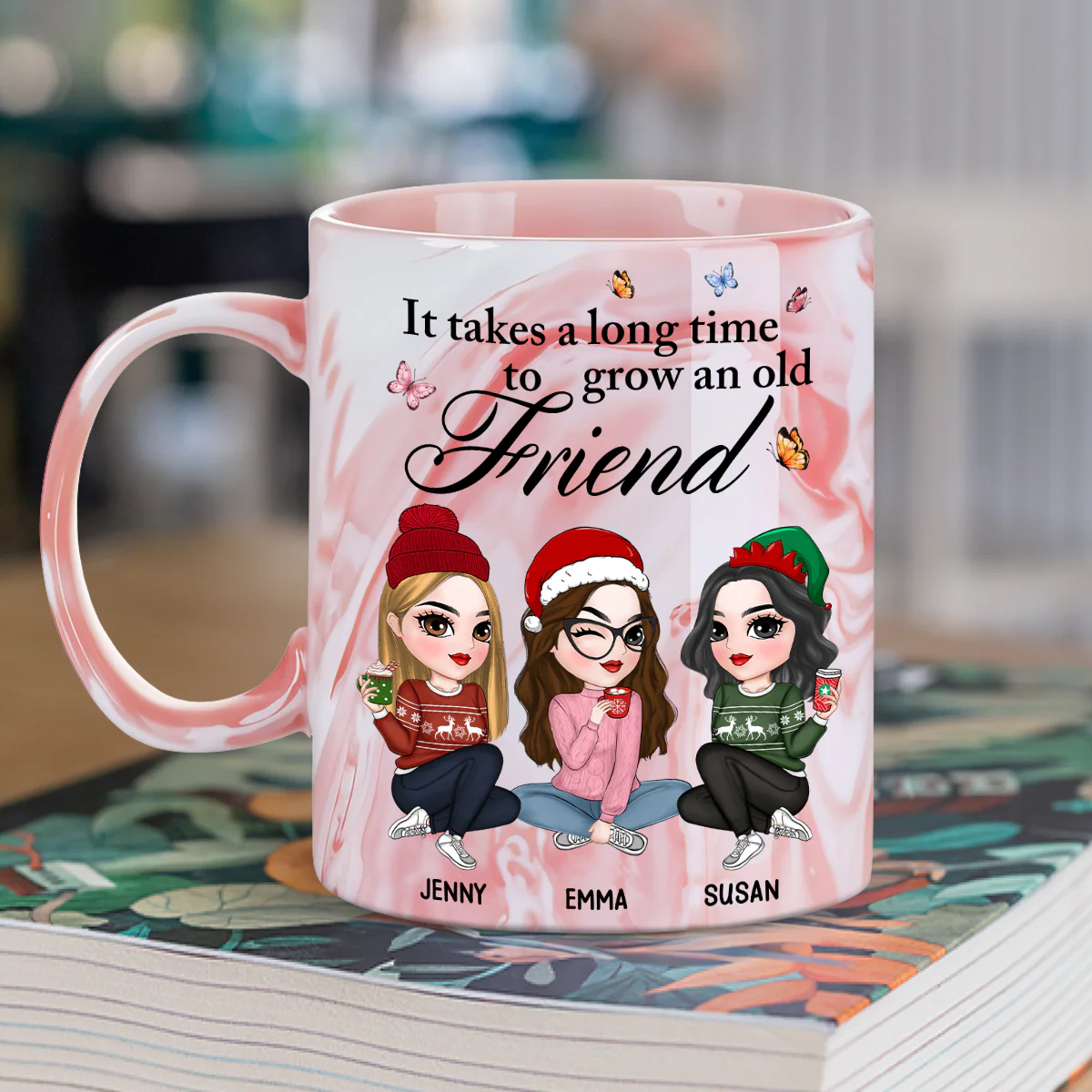 Lovely Besties - Personalized Custom Pink Marble Mug - Image 2