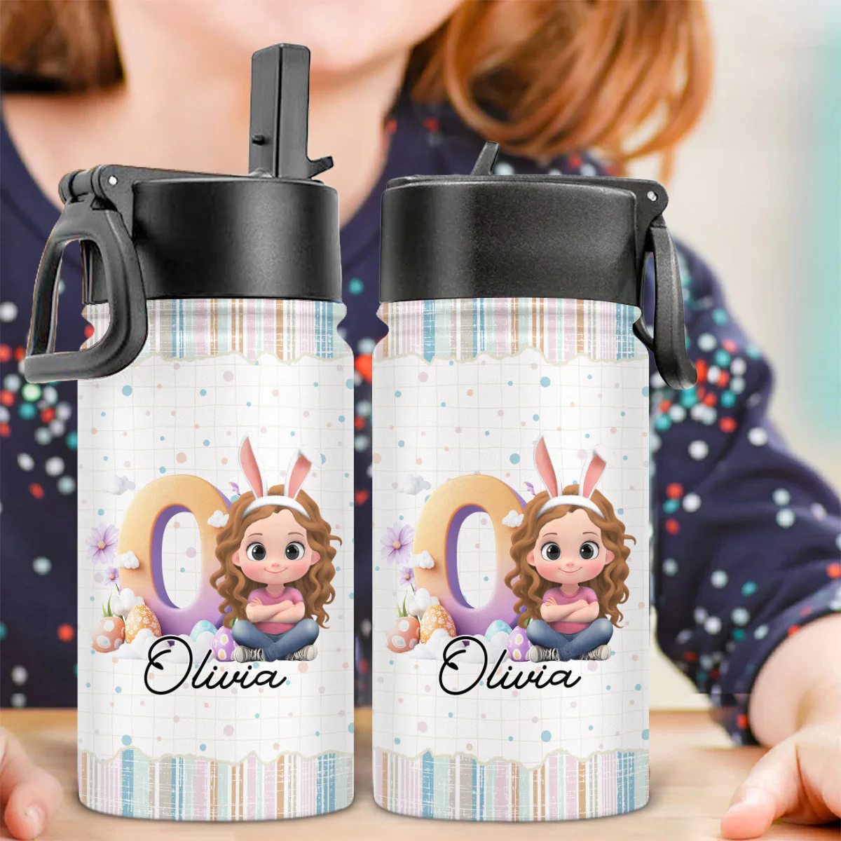 Lovely Bunny - Personalized Custom Kids Water Bottle - Image 2