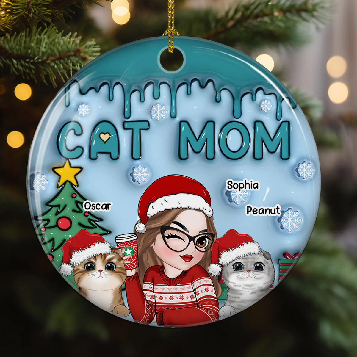 Lovely Cat Mom - Personalized Custom 3D Inflated Effect Ceramic Ornament - Image 3