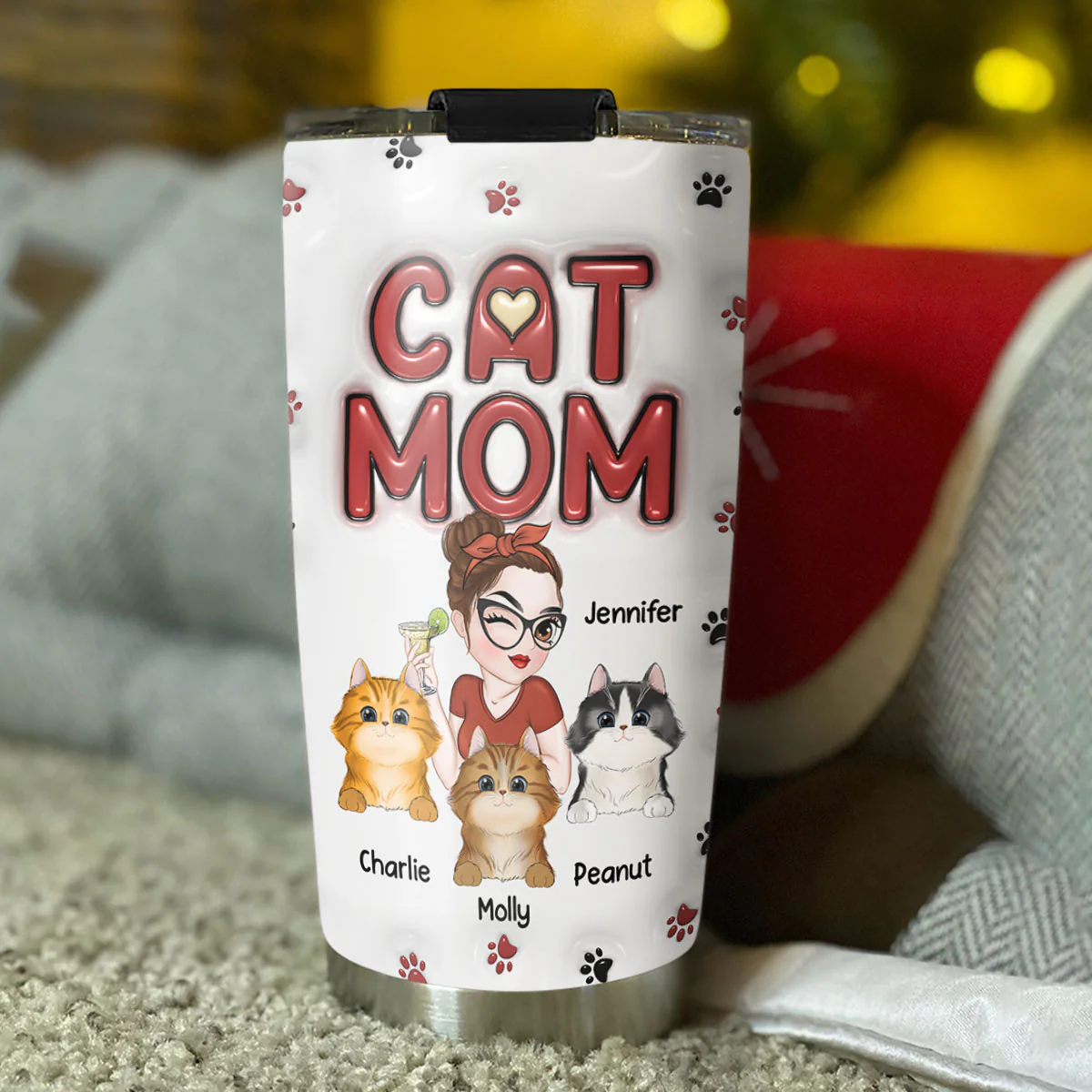 Lovely Cat Mom - Personalized Custom 3D Inflated Effect Tumbler - Image 3