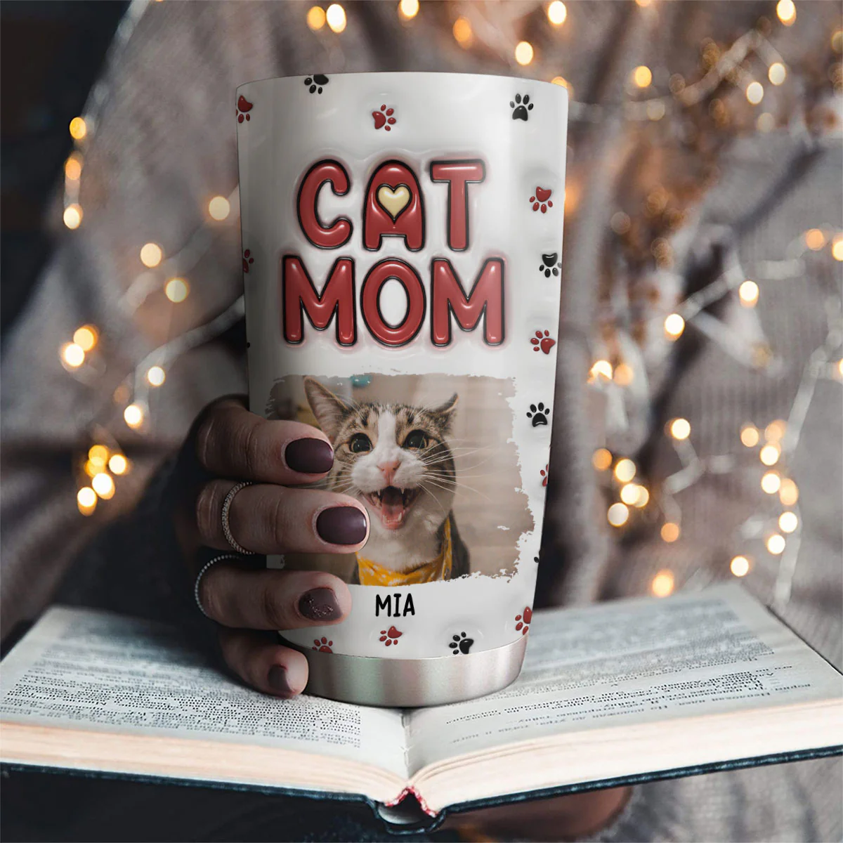 Lovely Cat Mom Photo - Personalized Custom 3D Inflated Effect Tumbler - Image 3