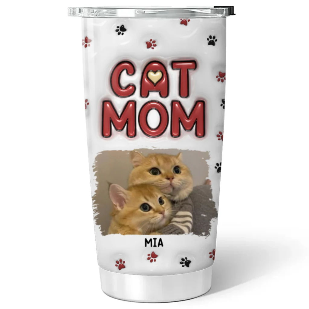 Lovely Cat Mom Photo - Personalized Custom 3D Inflated Effect Tumbler - Image 5