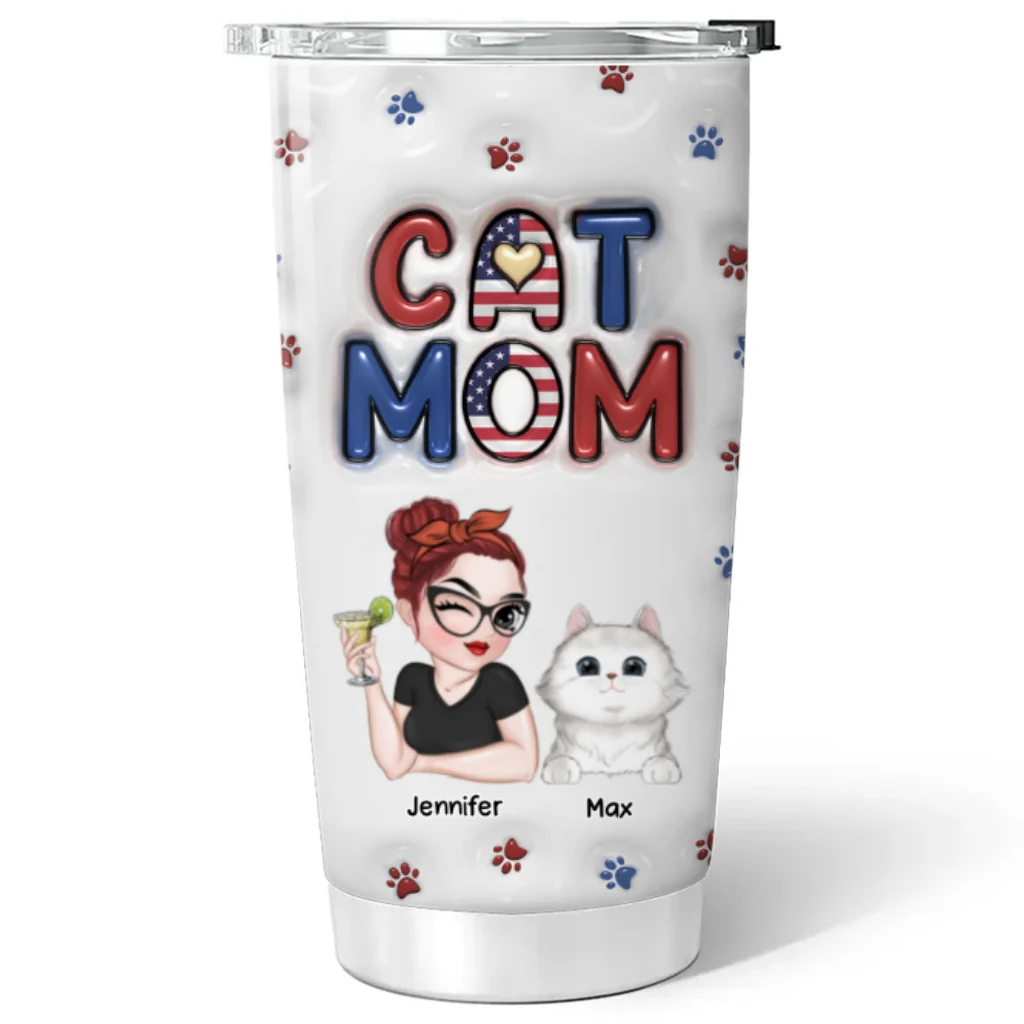 Lovely Cat Mom Version 3 - Personalized Custom 3D Inflated Effect Tumbler - Image 5