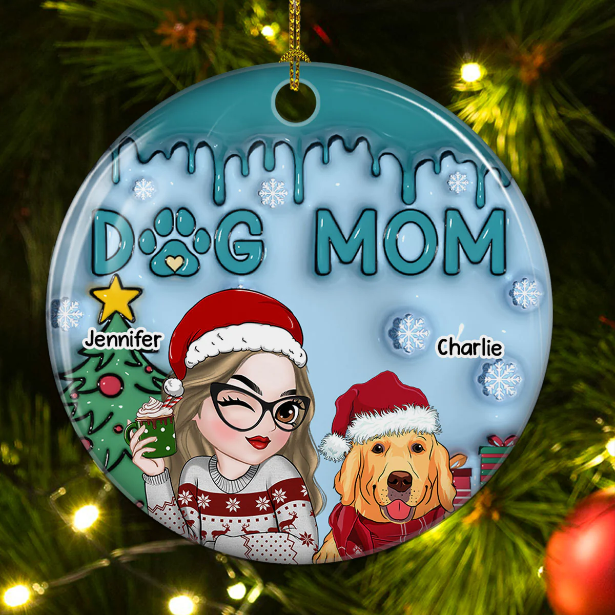 Lovely Dog Mom - Personalized Custom 3D Inflated Effect Ceramic Ornament - Image 2