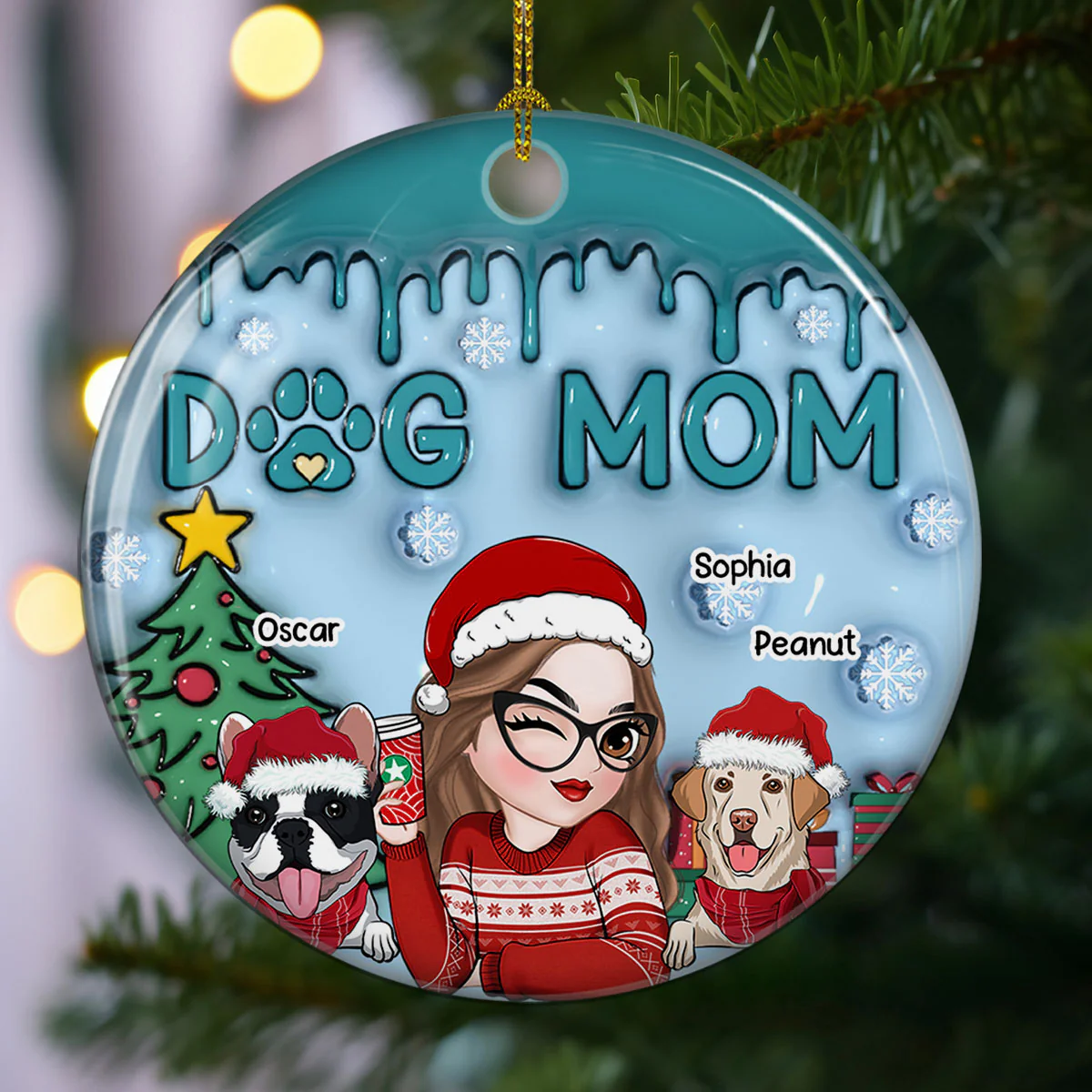 Lovely Dog Mom - Personalized Custom 3D Inflated Effect Ceramic Ornament - Image 3