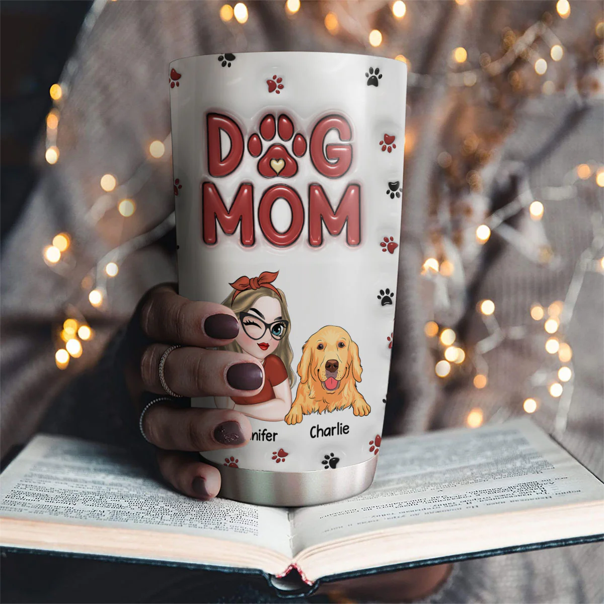 Lovely Dog Mom - Personalized Custom 3D Inflated Effect Tumbler - Image 2