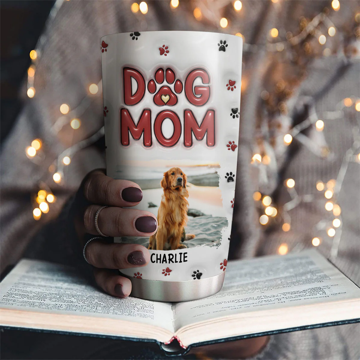 Lovely Dog Mom Photo - Personalized Custom 3D Inflated Effect Tumbler - Image 2
