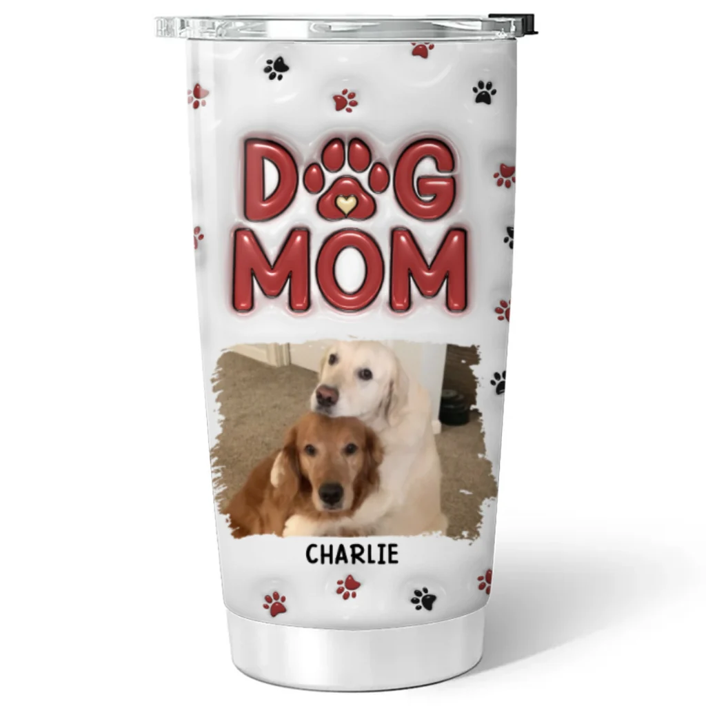 Lovely Dog Mom Photo - Personalized Custom 3D Inflated Effect Tumbler - Image 5