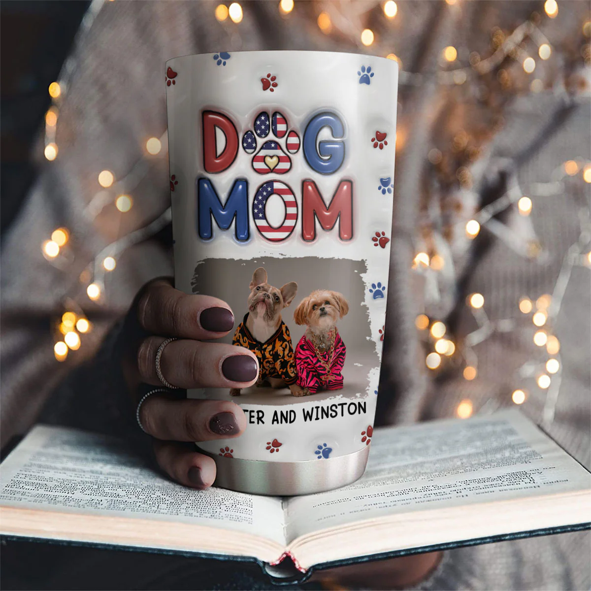 Lovely Dog Mom Version 3 Photo- Personalized Custom 3D Inflated Effect Tumbler - Image 2