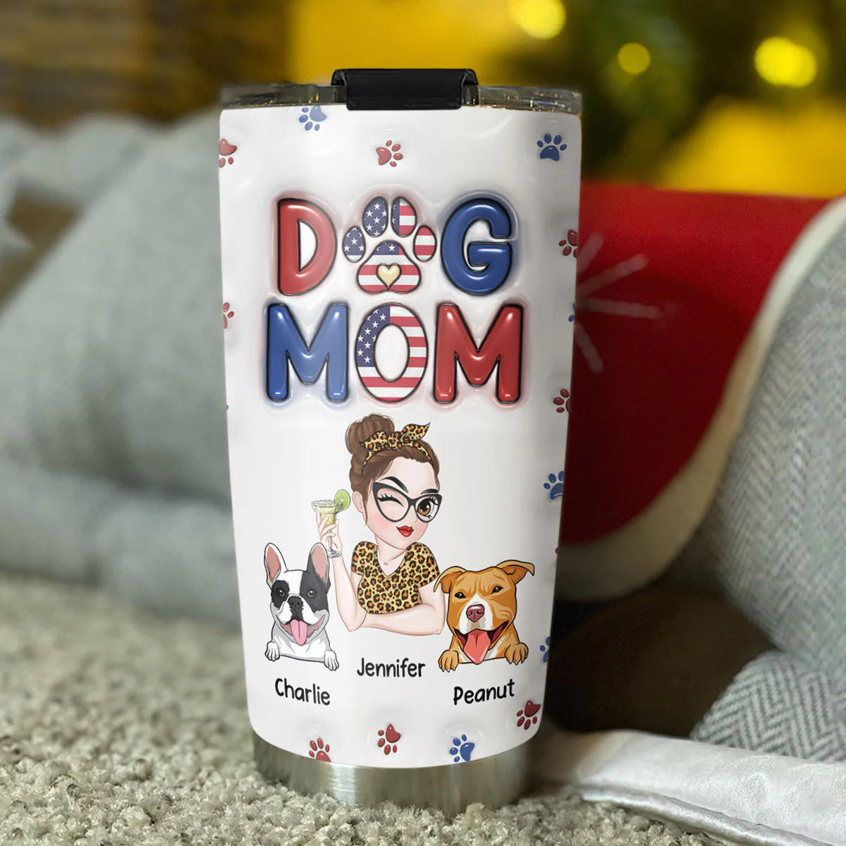 Lovely Dog Mom Version 3 - Personalized Custom 3D Inflated Effect Tumbler - Image 2